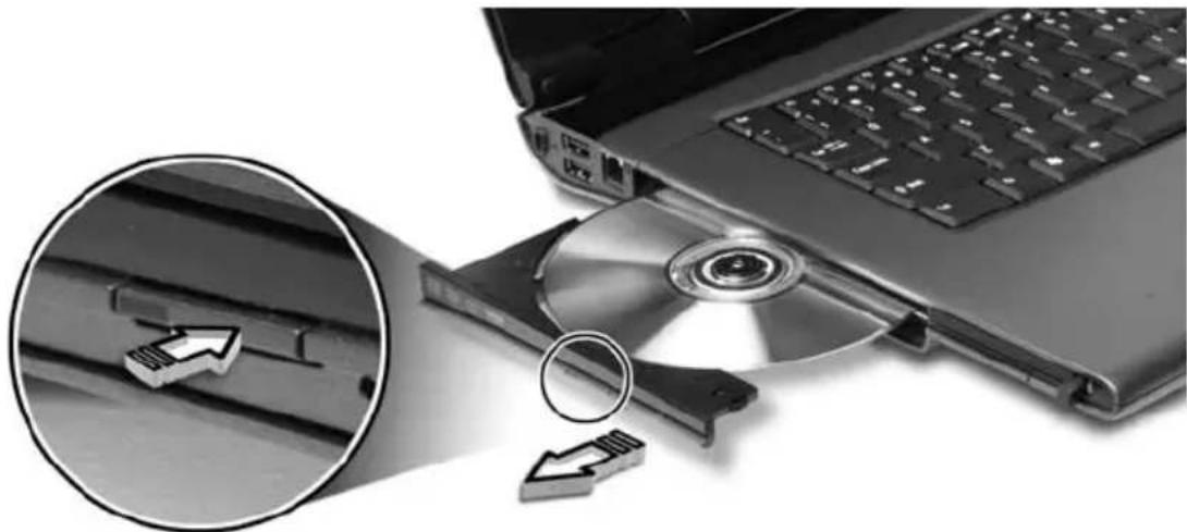 ACER TravelMate 8200 - Ejecting the optical (CD or DVD) drive tray - 1