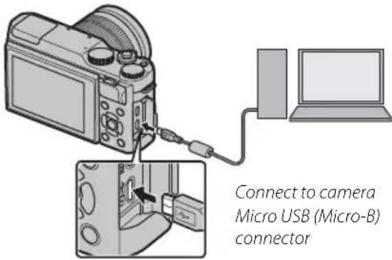 Connect to camera Micro USB (Micro-B) connector