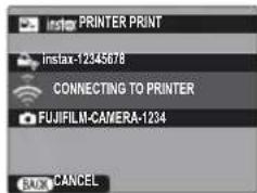 instx PRINTER PRINT instax-12345678 CONNECTING TO PRINTER FUJIFILM-CAMERA-1234 CANCE