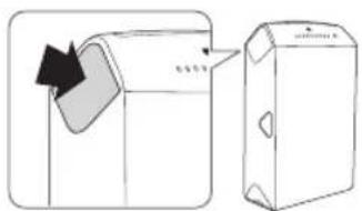 Diagram showing a device with a shaded component and directional arrow, next to a 3D box labeled '300000' with directional arrows.