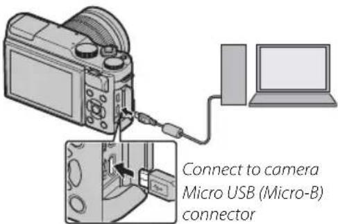 Connect to camera Micro USB (Micro-B) connector