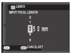 LENS5 INPUT FOCAL LENGTH 2 1 0 5 0 mm 9 8 OK CancelSET