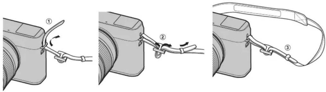 Diagram showing three-step cable installation process for a camera, labeled with steps ①, ②, and ③.