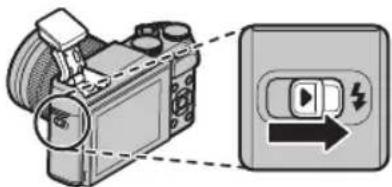 Diagram showing a camera with sound waves and a play button, alongside a directional arrow indicating playback control.