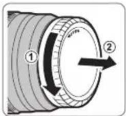 Diagram of a mechanical component with numbered parts and directional arrows indicating motion or flow.