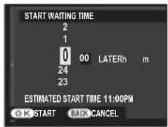 START WAITING TIME 2 1 0 00 LATERh m 24 23 ESTIMATED START TIME 11:00PM OK START BACK CANCEL