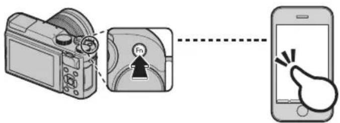 Diagram showing a digital camera connected to a smartphone via a lock icon and emitting sound waves, illustrating the process.