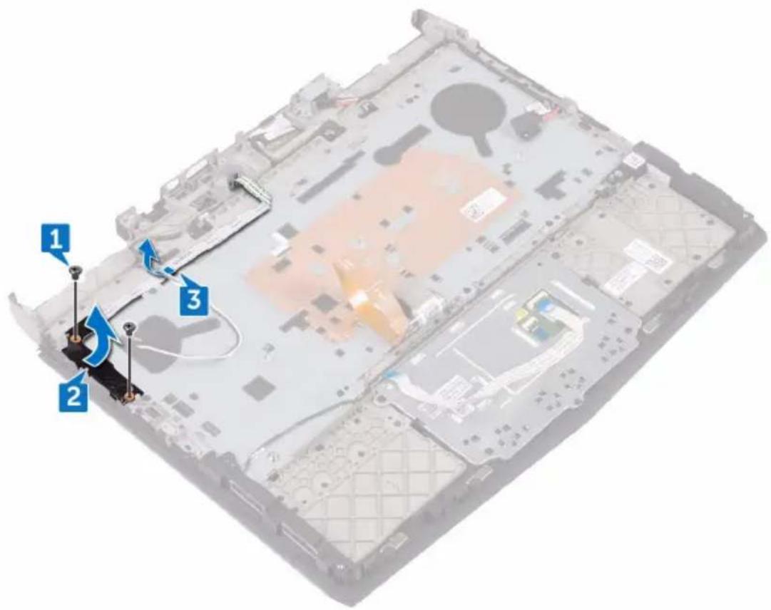 Laptop interior diagram with numbered annotations pointing to structural components