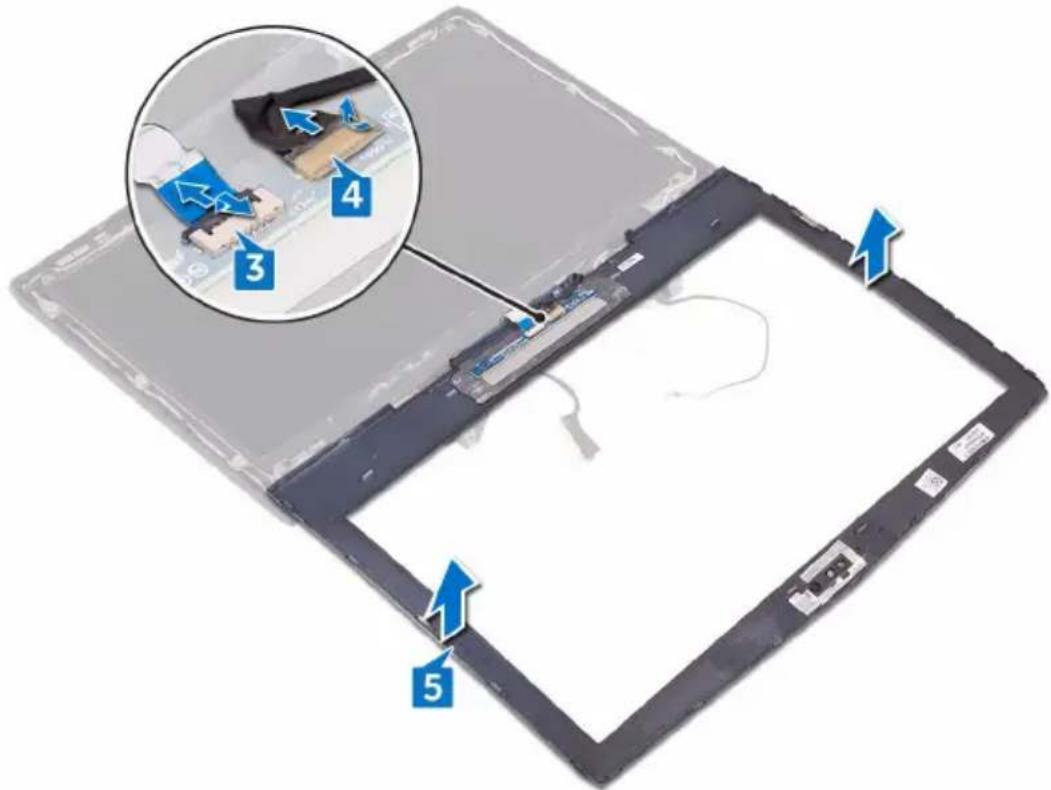 Diagram of a device with numbered annotations pointing to internal components, including a magnified view of a device with blue arrows indicating steps 3, 4, and 5.