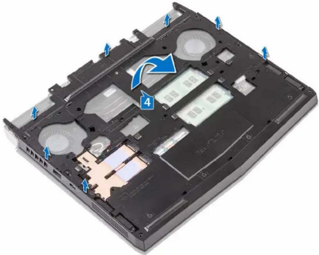 Laptop case interior with blue arrows indicating a component, labeled with number 4 and Chinese text.