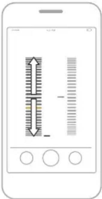 Mobile phone screen displaying a vertical measurement tool with arrows and numerical scale, likely for measurement or data display.