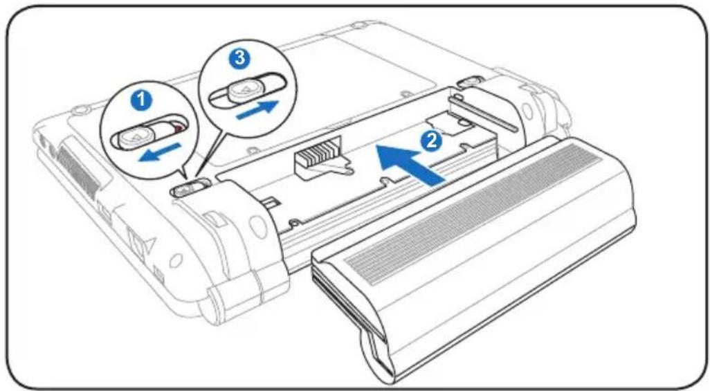 ASUS Eee PC 1000HE - Install the battery pack - 1