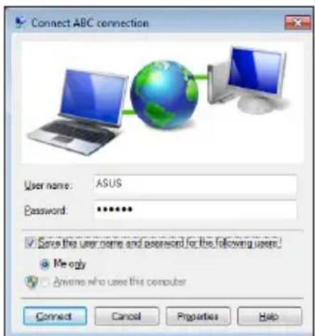 ASUS Eee PC 1016PT - Enter your user name and password. Click Connect to connect to the Internet. - 1