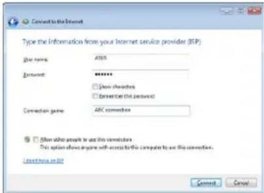ASUS Eee PC 1016PT - Enter your User name and, Password, and Connection name. Click Connect. - 1