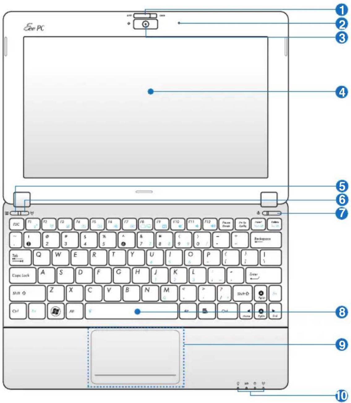 ASUS Eee PC 1016PT - Top Side - 2