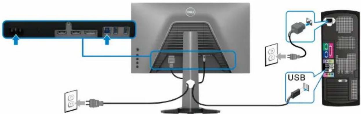 DELL S2522HG - SuperSpeed USB 5Gbps (USB 3.2 Gen1) Kabel und das Netzkabel anschließen - 1