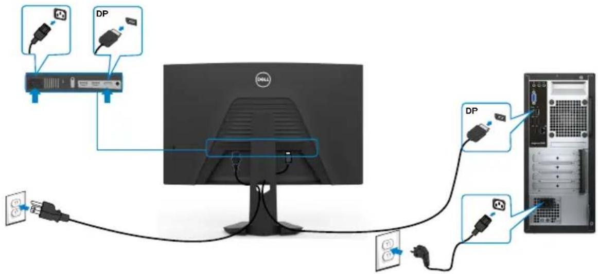 DELL S2722DGM - Connecting the DisplayPort cable - 1