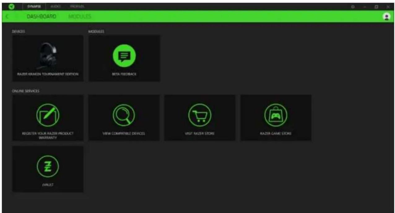 SYNAME ASSETS IMPORTS DASHBOARD MODULES DEVICES MODULES RAZER KRAZEN TOURNAMENT EDITION BITA FEEDBACK ONLINE SERVICES REGISTER YOUR RAZER PRODUCT WARRANTY VIEW COMPATIBLE DEVICES VISIT RAZER STORE RAZER GAME STORE ONLEUT