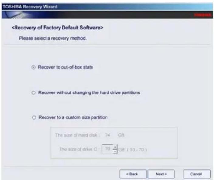 TOSHIBA Mini NB250 - Recovering to a custom size partition - 3