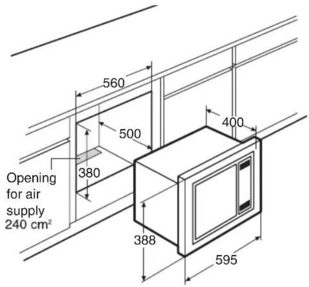 Opening for air supply 240 cm² 560 500 380 400 388 595