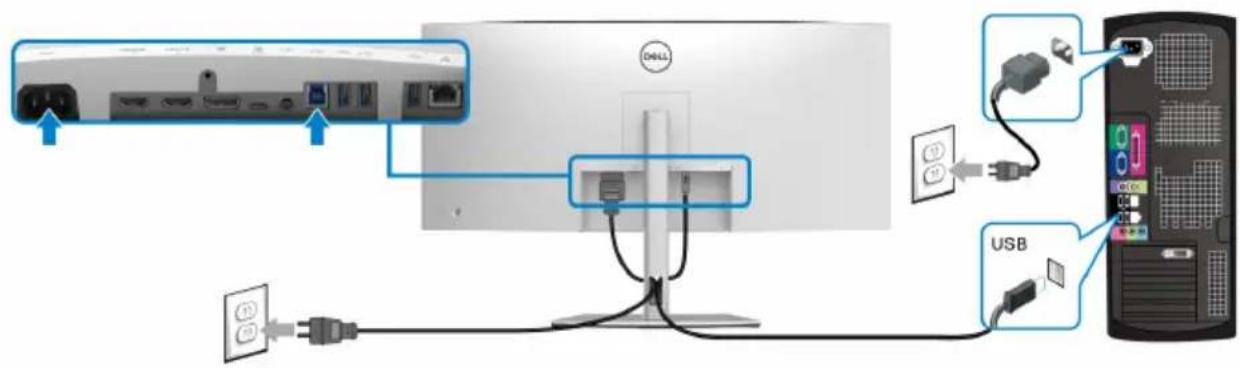 DELL UltraSharp 38 - HINWEIS: Um Schäden oder Verlust von Daten zu vermeiden, stellen Sie vor dem Abtrennen des USB Upstream-Ports sicher, dass KEINE USB Speichergeräte vom Computer verwendet werden, der an den USB Downstream-Port des Monitors angeschlossen ist. - 2