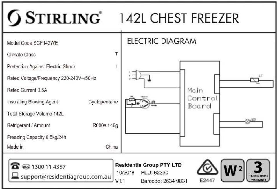 Aldi SCF142WE - Rating Label - 1