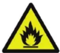 Warning sign depicting a flame symbol in yellow and black on a white background