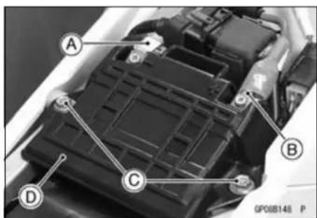 KAWASAKI KLX450R (2011) - Be sure to disconnect the negative (−) cable first. - 1