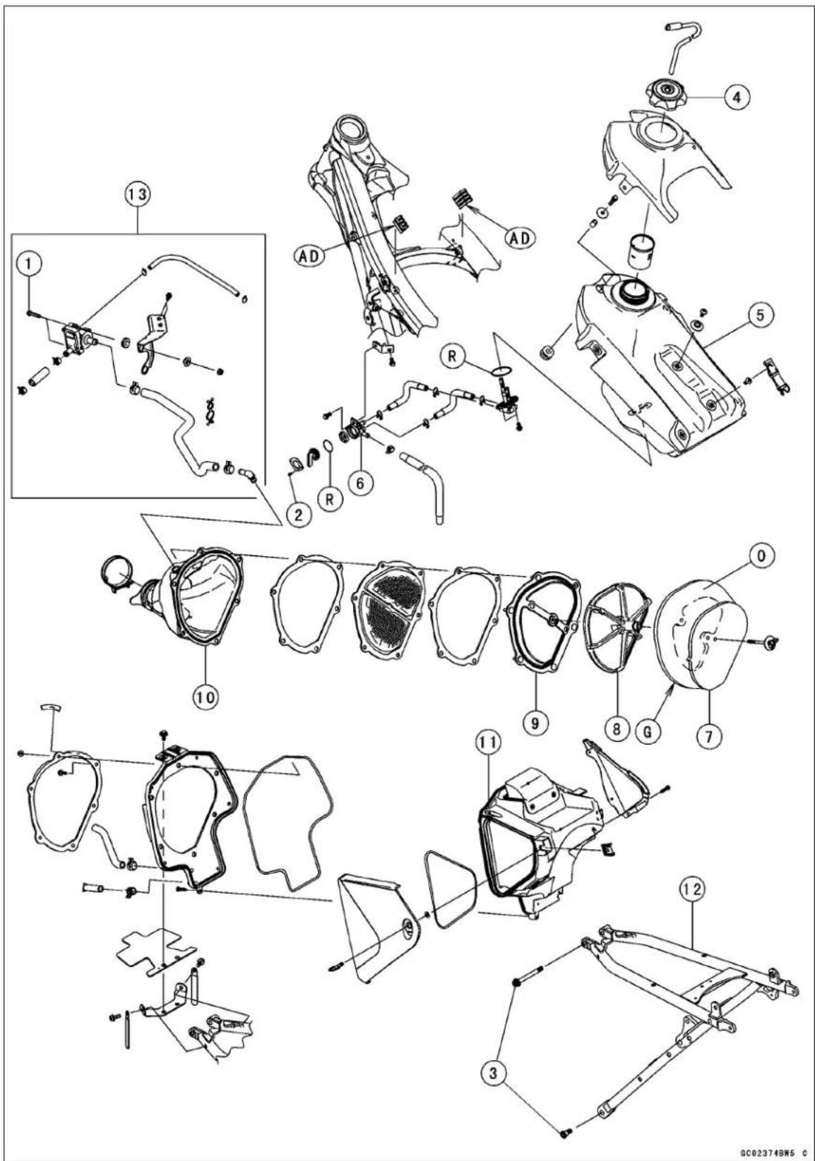 KAWASAKI KLX450R (2011) - Exploded View - 1