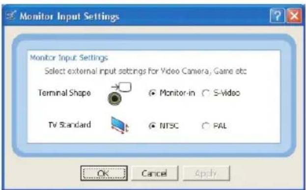 TOSHIBA Qosmio G10 - Click the Monitor Input Settings button in the TOSHIBA Picture Enhancement Utility window. - 1