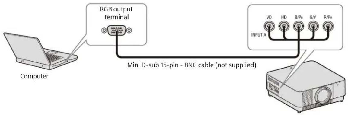 RGB output terminal Mini D-sub 15-pin - BNC cable (not supplied)