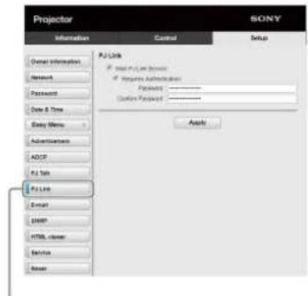 Projector Information Control Setup DJ Link Input to Line Forward Remove Authentication Password Confirm Password Apply DJ Link Event HTTP HTML server Service Server
