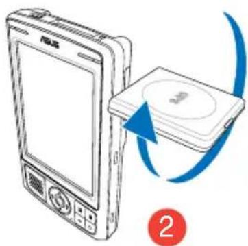 Diagram showing a smartphone connected to a device with a blue circular arrow indicating rotation or change, labeled with number 2.