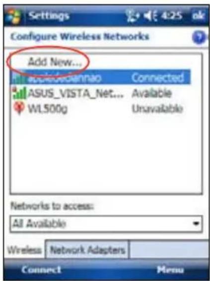 Settings Configure Wireless Networks Add New... appletobennao Connected ASUS_VISTA_Net... Available WL500g Unavailable Networks to access: All Available Wireless Network Adapters Connect Menu