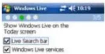 Show Windows Live on the Today screen ✓ Live Search Bar ✓ Windows Live services