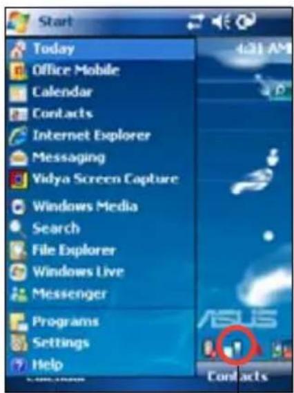 Start Today Office Mobile Calendar Contacts Internet Explorer Messaging Vidya Screen Capture Windows Media Search File Explorer Windows Live Messenger Programs Settings Help 4:31 AM ASUS Contacts