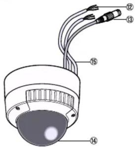Technisches Diagramm eines Sensors oder einer Kamera mit nummerierten Komponenten 14, 15 und 2