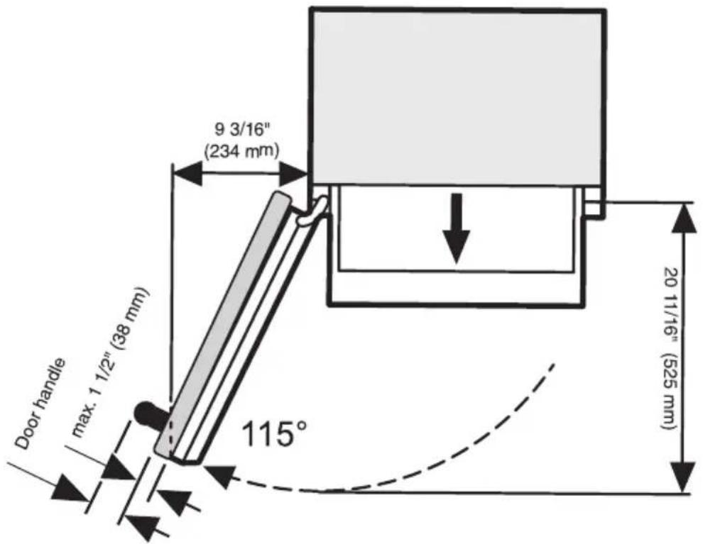 MIELE F 2671 Vi - Dimensions when the door is opened (opening angle 115°) - 1