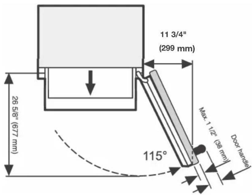 MIELE F 2671 Vi - Dimensions when the door is opened (opening angle 115°) - 2