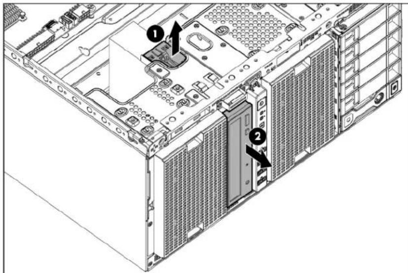 HP ProLiant ML350e G8 - Remove the DVD drive - 1