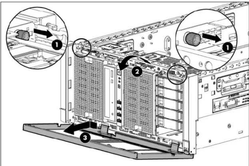 HP ProLiant ML350e G8 - Remove the rack bezel - 1