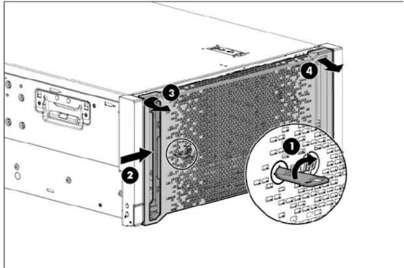 HP ProLiant ML350e G8 - Remove the security bezel - 1