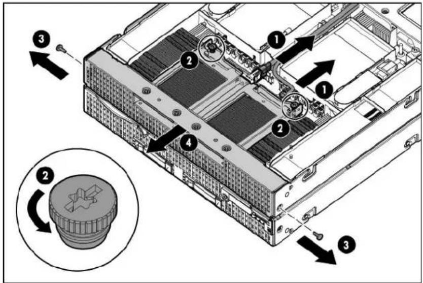 HP ProLiant BL680c G7 - Remove the front panel/hard drive cage assembly (B-side) - 1