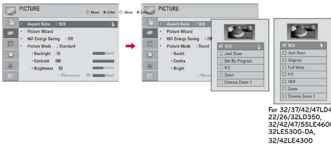 LG 42LE4300 - PICTURE SIZE (ASPECT RATIO) CONTROL - 1