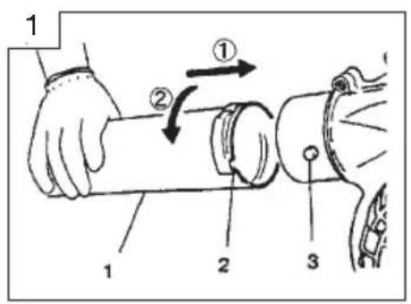 Diagram showing a hand operating a cylindrical device with labeled parts and directional arrows indicating motion or movement.