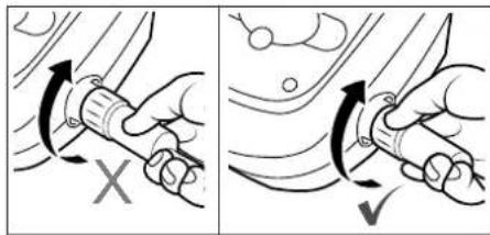 Diagram illustrating correct and incorrect hand movement with labeled arrows and checkmark