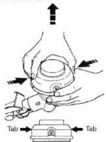 Diagram illustrating a mechanical or electrical component with labeled parts 'Tab' and directional arrows indicating movement or force.