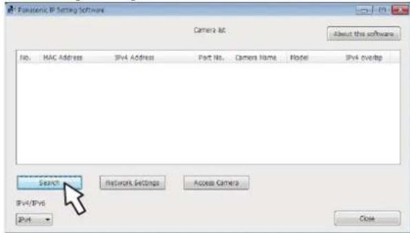 Faseromic IP Setting software Camera list About this software No. HAC Address IPv4 Address Part No. Camera Name Model IPv4 Overbp Search Network Settings Access Camera IPv4 IPv4