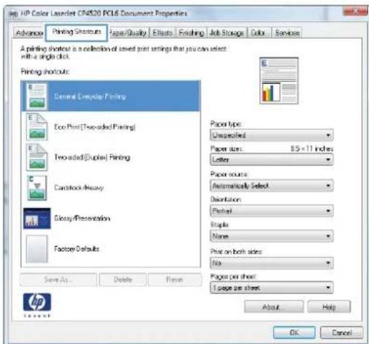 HP Color LaserJet Enterprise CP4525dn - Use a printing shortcut with Windows - 3