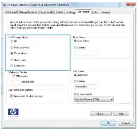 HP Color LaserJet Enterprise CP4525dn - Create a stored job with Windows - 4